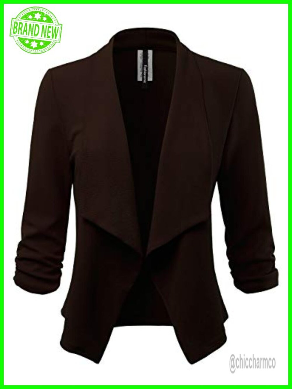 Women's Stretch 3/4 Gathered Sleeve Open Blazer Jacket Made in USA